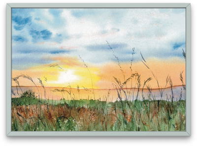 Watercolor Sunset Meadow