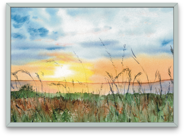 Watercolor Sunset Meadow